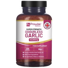 Premium Odourless Garlic Capsules - High Strength 45,000mg - 200 Softgels 