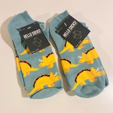 Hello Socks Boy s Low Cut Dinosaur Novelty Socks Blue/Yellow 2 Pairs Size 4-10