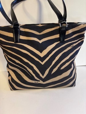 Coach Zebra Stripe Tote Bag Purse Black Cream Animal Print Large