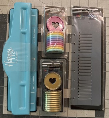 Happy Planner Lot- 9-hole Punch, Two (2) NEW Packs Binder Rings & NEW List Maker