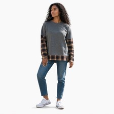 SHEIN Women's Plaid Gray Solid Farm Work Pull Over L/S Shirt Size Large