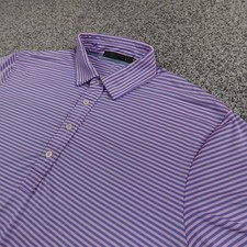 RLX Ralph Lauren Polo Shirt Mens L Purple Blue Striped Golf Performance Stretch