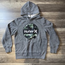 Hurley Hoodie Kids Boys Size 7-8 Gray Camouflage Sweatshirt Lined Soft Comfy