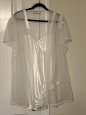 Val Mode Lingerie White Vintage Peignoir 2 Piece Set Nightgown Robe Size Medium