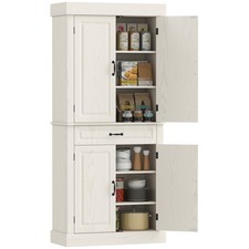 Tall Freestanding Kitchen Pantry Cupboard with 4 Doors and Drawer, White