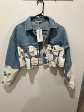 12th Tribe Denim Blue And White Jean Jacket Cropped Urban Outfitters New W Tags