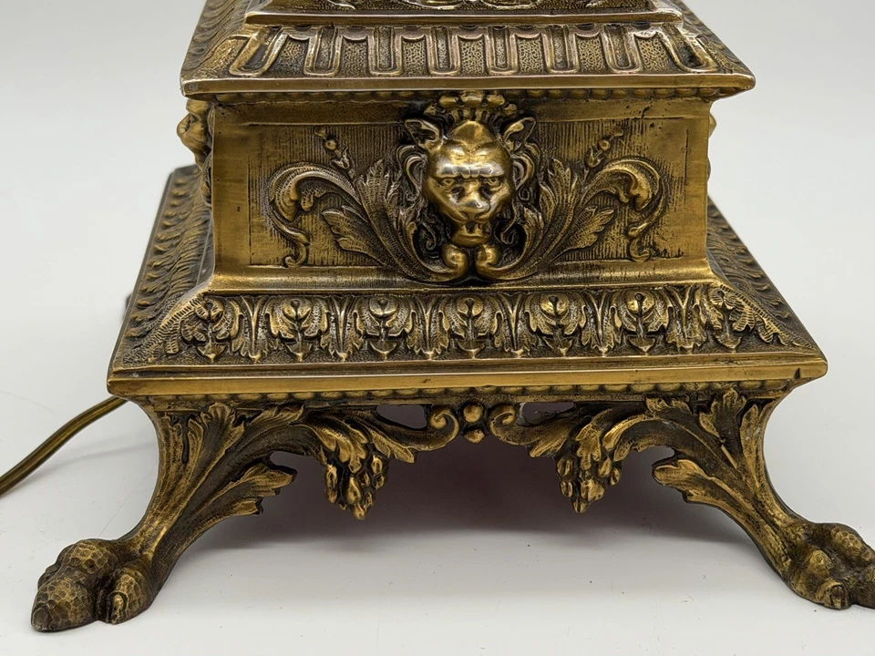 Pied Lampe Ancien Candélabre Bronze Doré Style Empire Napoléon III Flambeau Lion - Photo 4/4