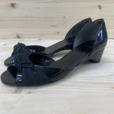 Stuart Weitzman Shoes 7.5 Patent Leather Peep Toe Knot Slip On Made in Spain