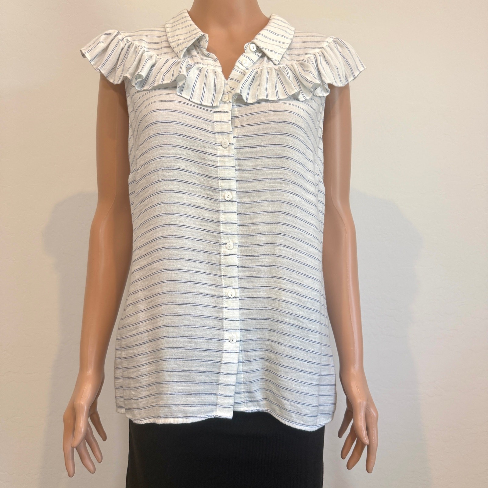 ModCloth XL ruffle collared button front striped … - image 7