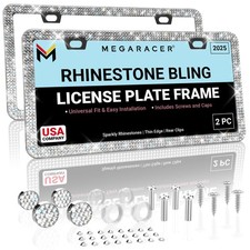Dazzling Bling License Plate Frames for Women - 2 Pack, 1600 Premium Rhinesto...