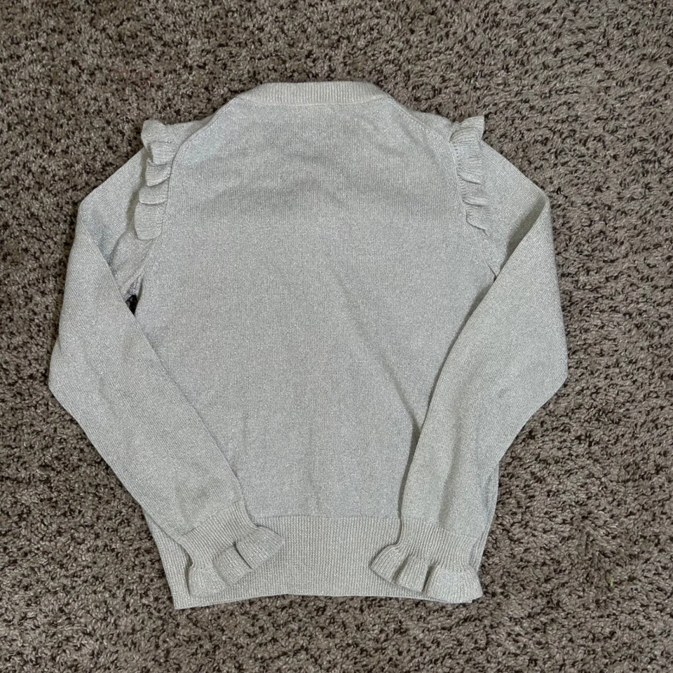 Crewcuts Silver Metallic Ruffle Cardigan Sweater Girls 8 Sparkle Holiday - Image 4 of 4