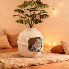 Cat Litter Box, Hidden Litter Box with Faux Plant Litter Box Enclosure Furniture