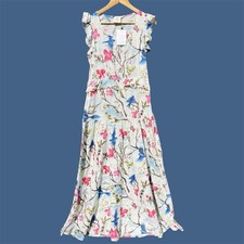 NWT GALANTHYA by Sandra Bazan Maxi Dress Gown Cottagecore Floral Ruffle Sleeve L