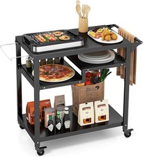 Outdoor Grill Cart BBQ Trolley Pizza Oven Table with Wheels Hooks