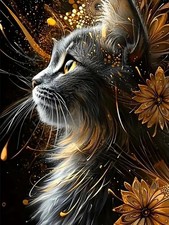 Cat Diamond Art Kits for Adults, DIY Flower Diamond Painting Kits