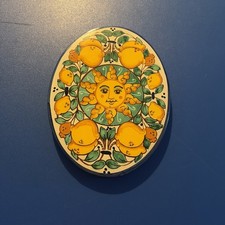 Vintage Oval Tile, Sun Italy Hand painted Wall Art Tile Terra Cotta Pottery