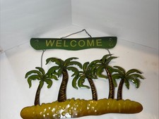 Hammered Metal Pam Tree Welcome Sign  Enamel Paint 