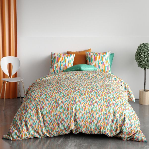 Housse de couette 240x260 cm grand lit adulte parure coton 57 fils Poppy