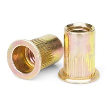 100Pcs #10-24 UNC Rivet Nuts, Carbon Steel Flat Head Rivnut Threaded Insert Nut,
