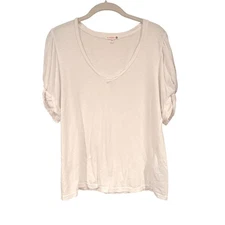 Sundry White V-Neck Tee Ruched Short Sleeve Casual Top Small Basic