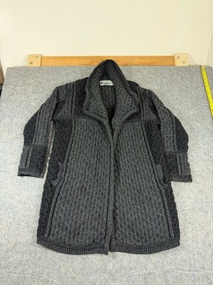 Aran Crafts Ireland Womens Grey Wool Long Cardigan Size XL Made in Ireland