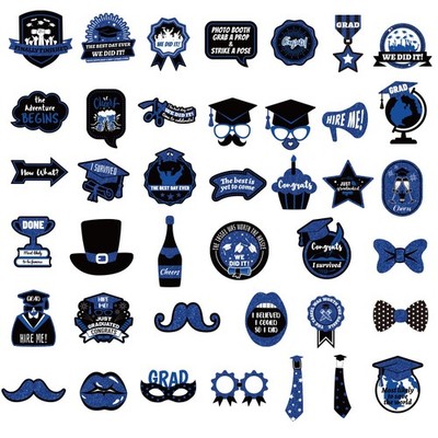 40 PCS Graduation Photo Booth Props Class of 2025 Backdrop Picks Blue Black