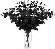 18 Pcs Black Artificial Eucalyptus Stems, Artificial Flowers Faux Eucalyptus Lea