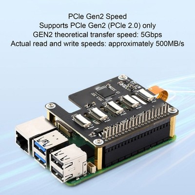 PCIe To 4 Ch PCIe FFC Adapter Board Fit For RasPi 5 PCIe Gen2 Expansion Module