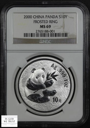 2000 Frosted Ring China 1 Oz Silver Panda Ten Yuan 10Y NGC MS 69