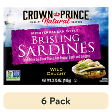  6 Pack Crown Prince Natural Brisling Sardines - Mediterranean Style, 3.75 oz