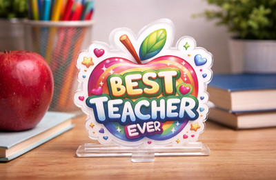 Bester Lehrer aller Zeiten Acryl Schreibtisch Schild, Geschenk, Deko