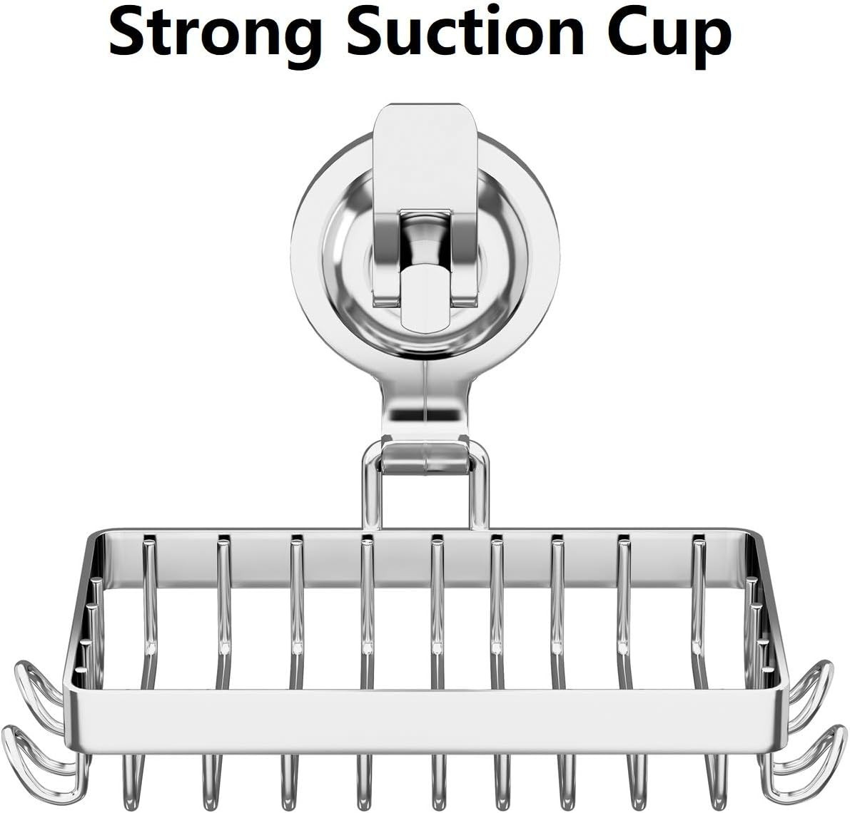 Soap Holder Shower, Suction Cup Dish for Shower with 4 Hooks, 304 Silver 