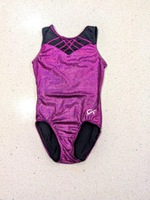 GK Elite gymnastics Dance Leotard Child Medium CM Mystique Plum Wine PIXELATED
