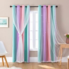 Rainbow Blackout Curtain for Girls Bedroom Decor Unicorn Pink Purple Green 63x34