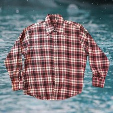 Vintage 70s Arrow Flannel Plaid Button Up Shirt Chevella XL Navy Red