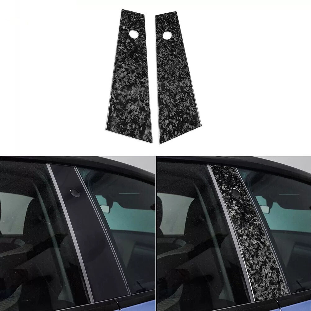 2Pcs Forged Carbon Fiber Exterior Window B-Pillar Trim For Tesla Model Y 2020-22
