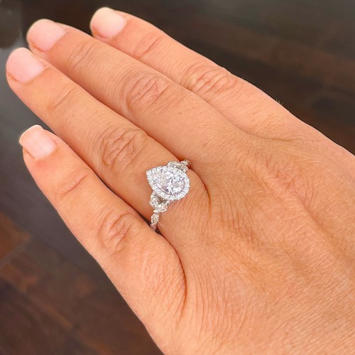 GIA-zertifizierter natürlicher Diamant-Verlobungsring im Birnenschliff 14 Karat Weißgold 1,90 kt - Bild 11 von 14