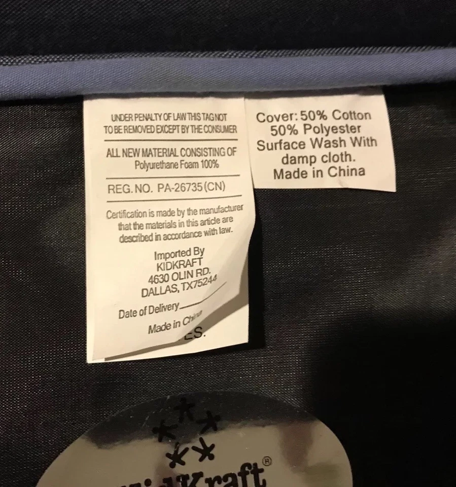 Mecedora y reposapiés tapizados Kidkraft otomana azul denim rojo pies mecedora Foto 4 de 4