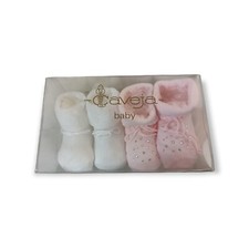 Caveja baby scarpette calzino bianche e rosa neonata