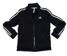 EUC Youth Boys Adidas Full Zip Tricot Black Jacket - Size M 10/12 White Stripes