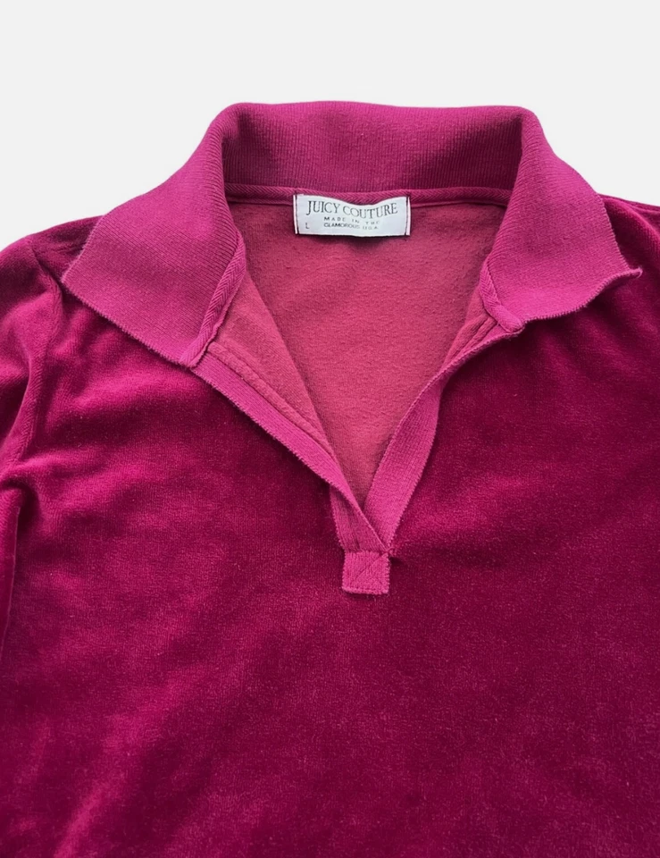 Pullover de terciopelo magenta de colección de los 90 Juicy Couture para mujer L (se adapta a SM) etiqueta blanca RARO Foto 3 de 4