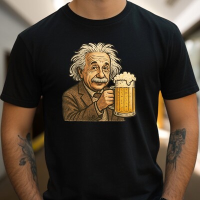 T-Shirt Herren Einstein genießt Bier Motiv Baumwolle Größe S bis 5XL