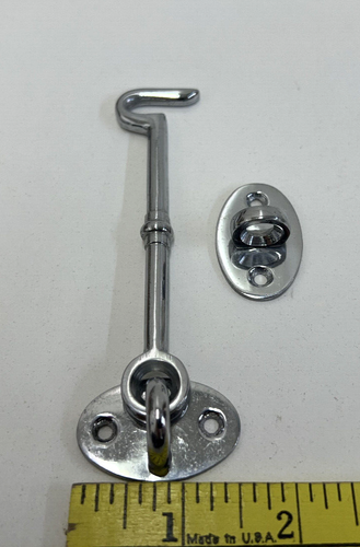 5.25" Chrome Hook And Eye Cabin Door Latch Solid Brass New-Old-Stock - Picture 2 of 4