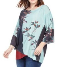 Citron Santa Monica floral Asian kimono sleeve tunic blouse plus 0x women
