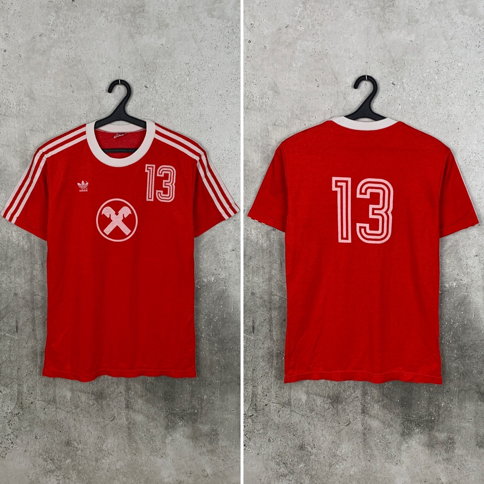 ADIDAS TEMPLATE 1980s RED FOOTBALL SHIRT #13 VINTAGE JERSEY SIZE M