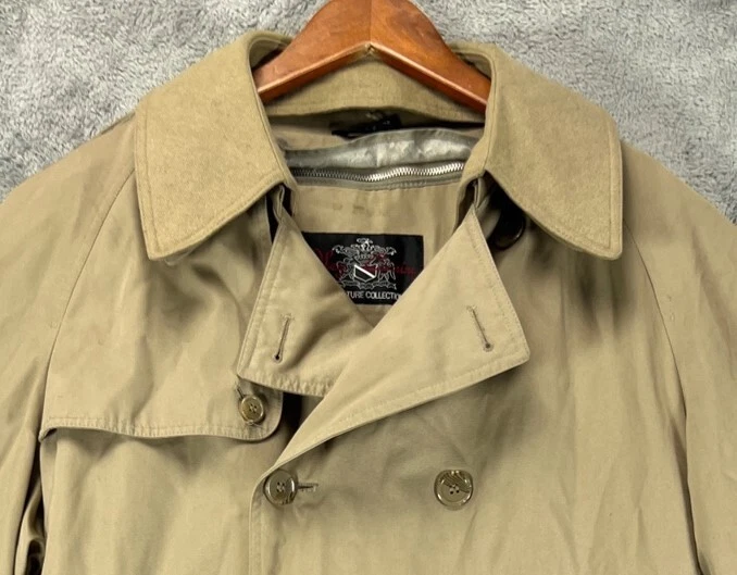 VTG OLEG CASSINI Signature Trench Coat Nova Check Lined Double Breasted 44 Long - Image 2 of 4