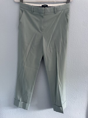 Theory Sz 4 Wool Seafoam Green Blue Work Pants Cropped Cuff