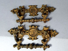 Ancienne paire de poignées tiroirs commode bronze d'ameublement doré A001