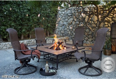Patio Dining Set Rustic Outdoor Chat 4 Person Fire Pit Table