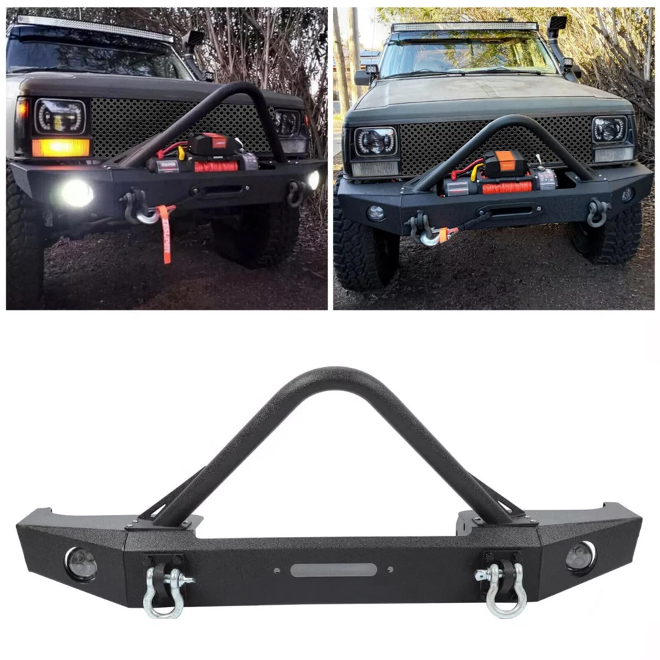 For 1984-2001 Jeep Cherokee XJ MJ Front Bumper Assembly With Winch Plate & Light - Image 3 of 4